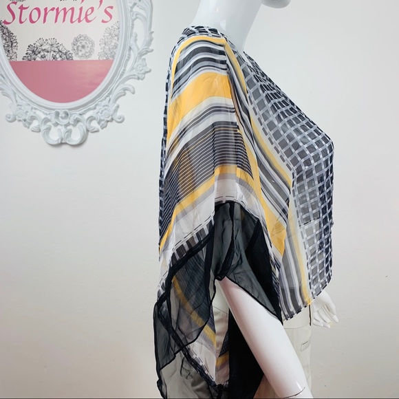 Energe / Sheer Black White Yellow Butterfly Top - Picture 3 of 8